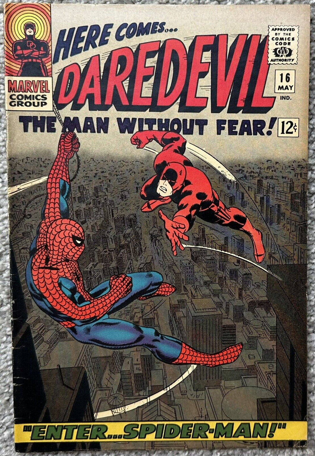 DAREDEVIL #16 (MARVEL,1966) Spider-Man app. 1st app. of the Masked Marauder
