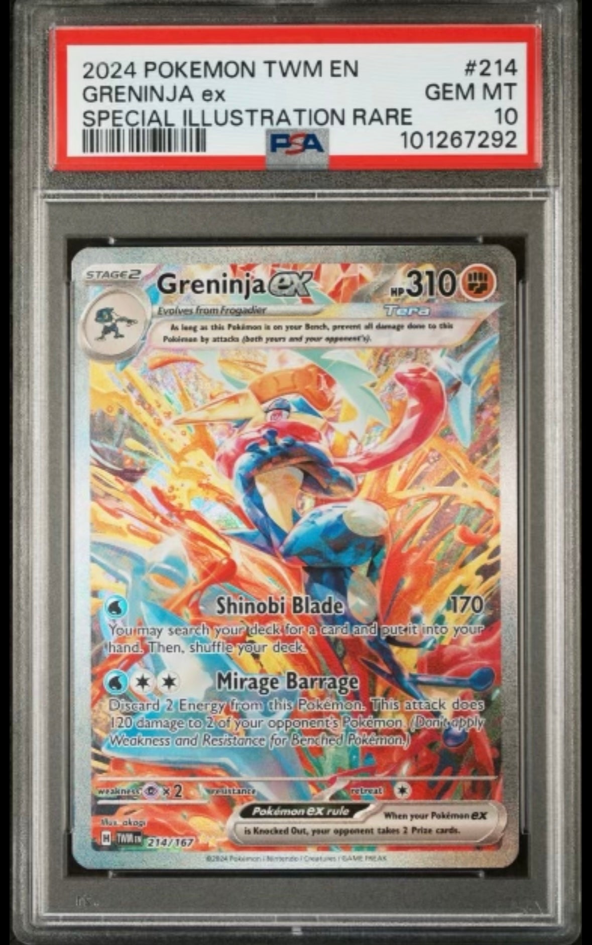 PSA 10 Greninja ex 214/167 Sv06: Twilight Masquerade Holo Pokmon BAM! POW! COMICS PSA 10 Greninja ex 214/167 Sv06: Twilight Masquerade Holo Pokmon BAM! POW! COMICS
