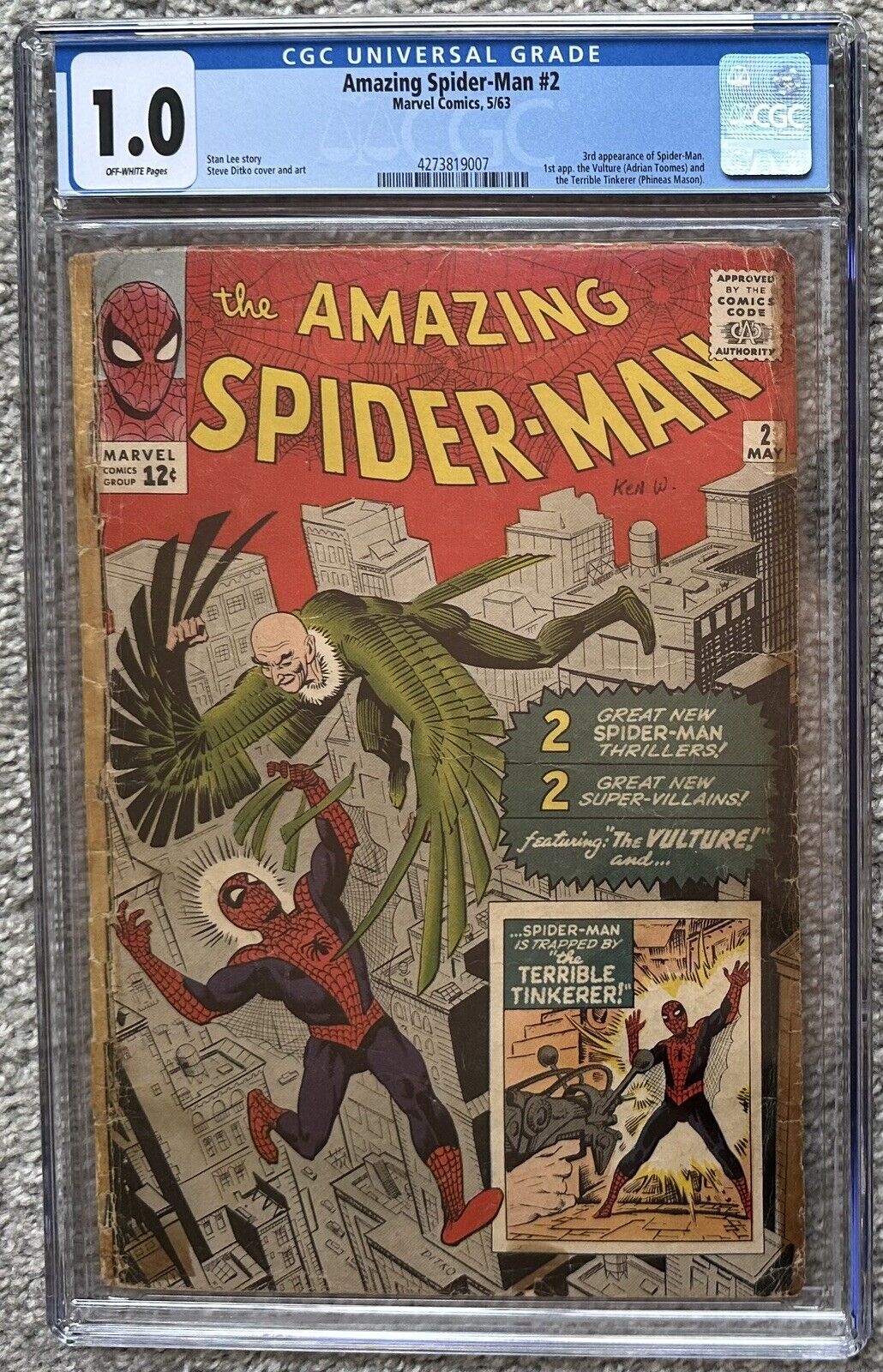 CGC 1.0 THE AMAZING SPIDER-MAN #2 (MARVEL,1963) 1ST VULTURE SILVER AGE