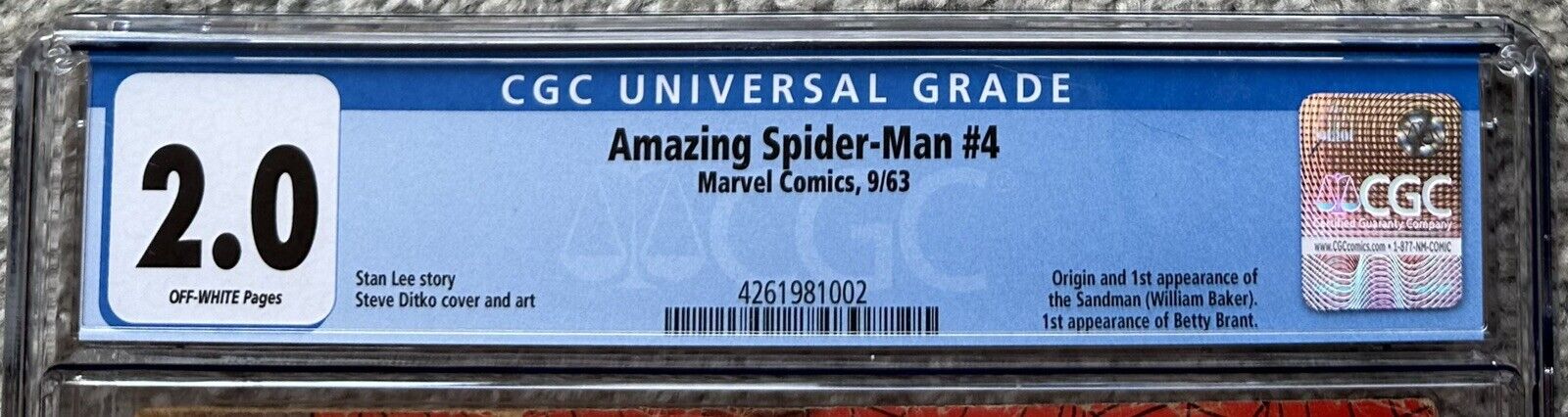 CGC 2.0 THE AMAZING SPIDER-MAN #4 (MARVEL,1963) 1ST SANDMAN SILVER