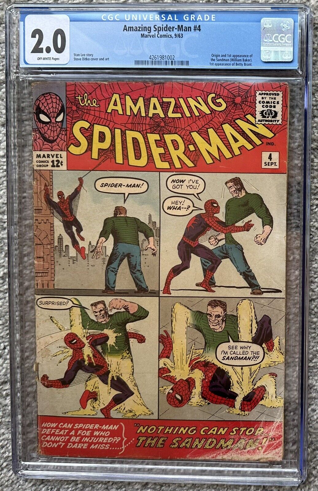 CGC 2.0 THE AMAZING SPIDER-MAN #4 (MARVEL,1963) 1ST SANDMAN SILVER