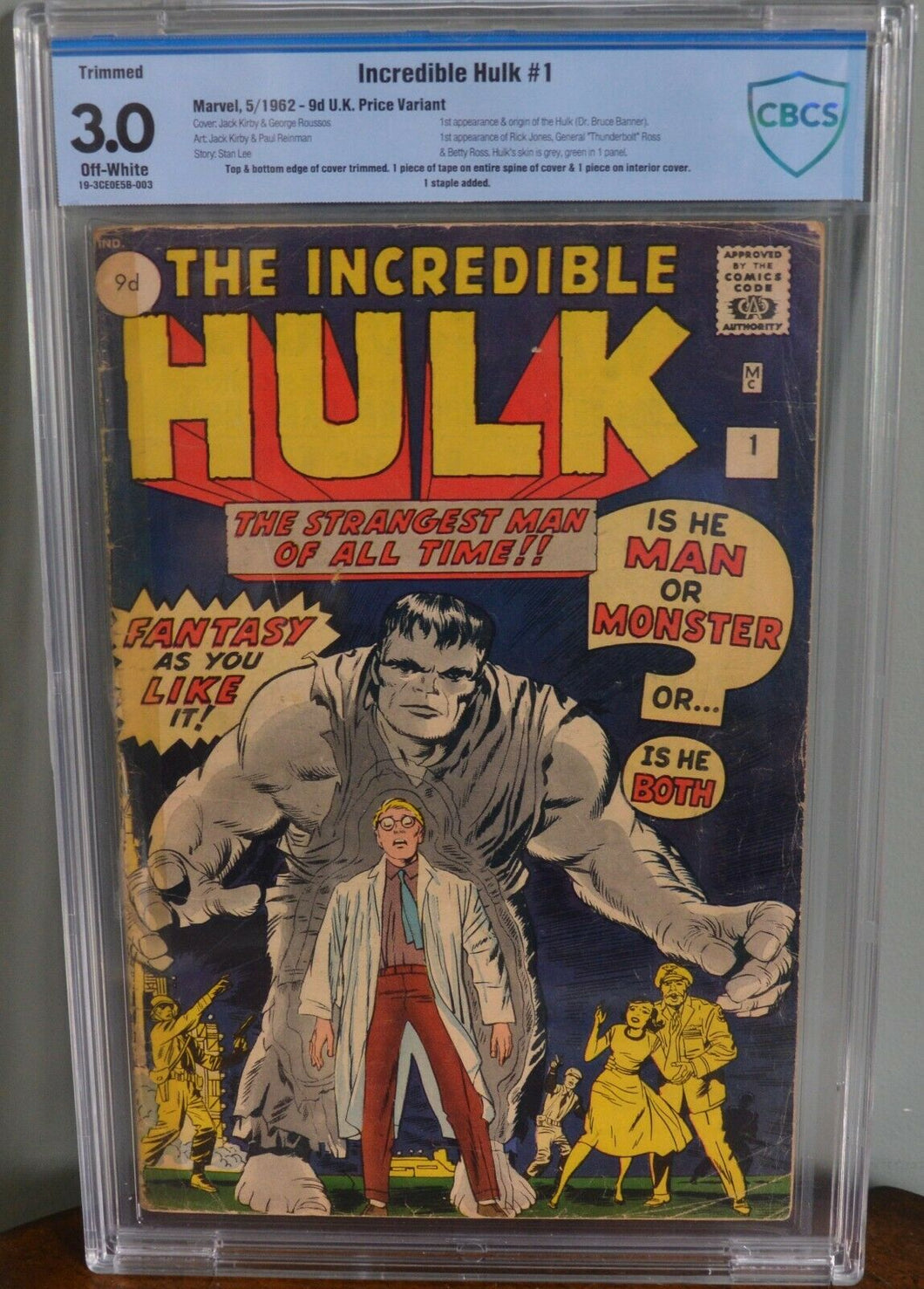 CBCS 3.0 TRIMMED HULK #1 UK EDITION (MARVEL, 1962) Origin and 1st hulk
